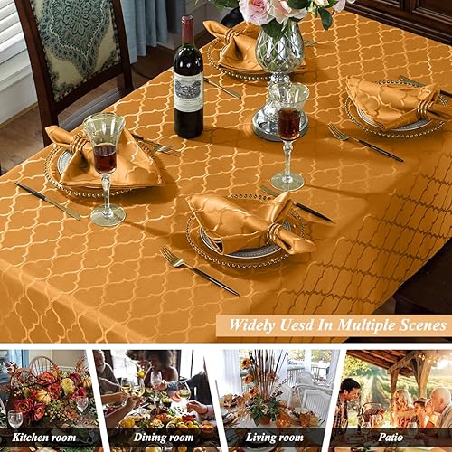 Miniatura 5 de Mantel rectangular de tela de damasco ámbar, resistente al agua y sin arrugas, para cocina, comedor, mesa (rectangularoblongo, 60 x 84 pulgadas (6-8