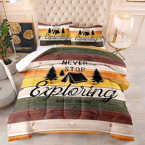 DYcolor Juego de ropa de cama rústica 3D de 3 piezas con 1 edredón y 2 fundas de almohada para niños, niñas, adolescentes y adultos (04, Queen)