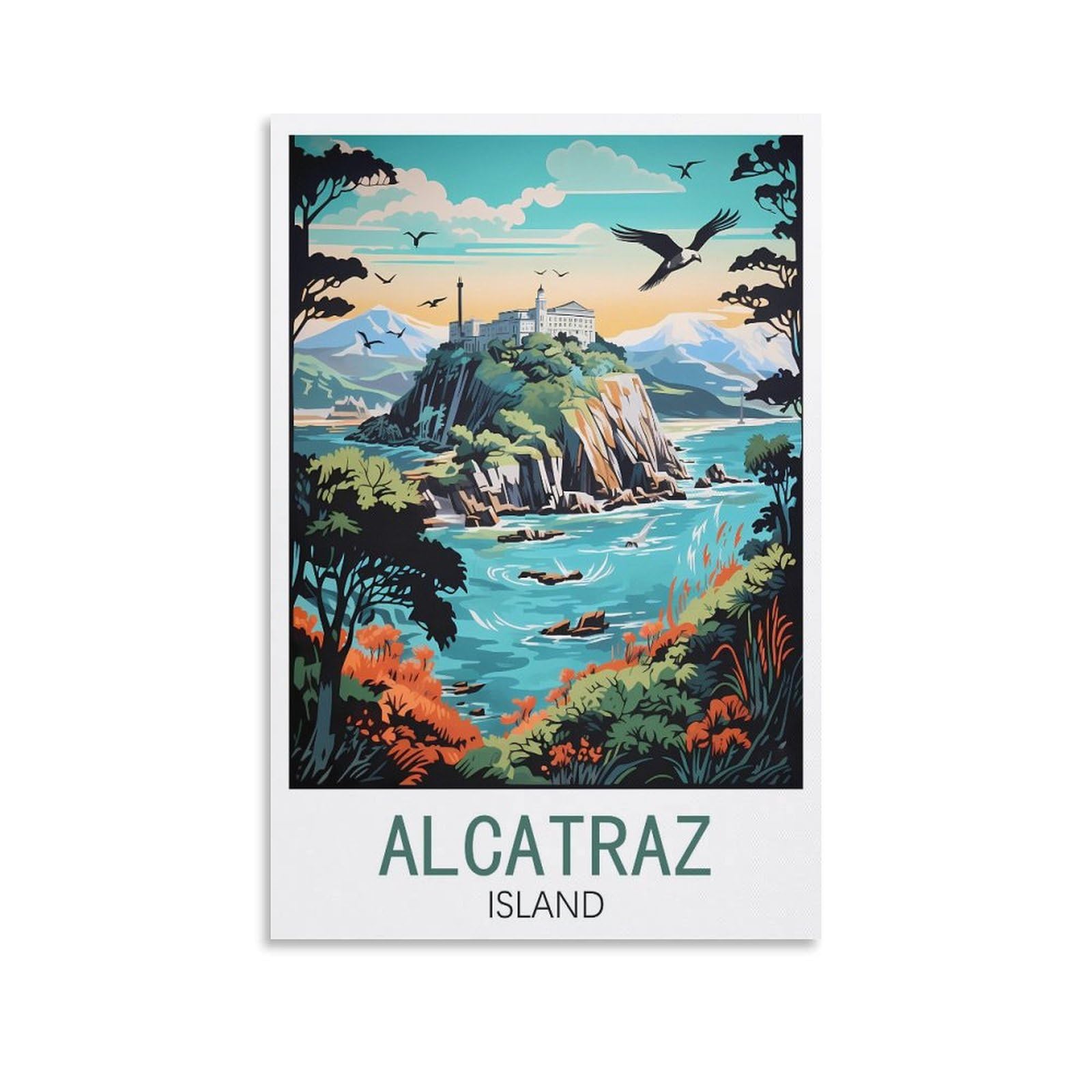 CNAHEIX Alcatraz Island Vintage Travel Poster Tree 16x24inch(40x60cm) Canvas Wall Art Print Painting for Wall Decor Living Room Bedroom