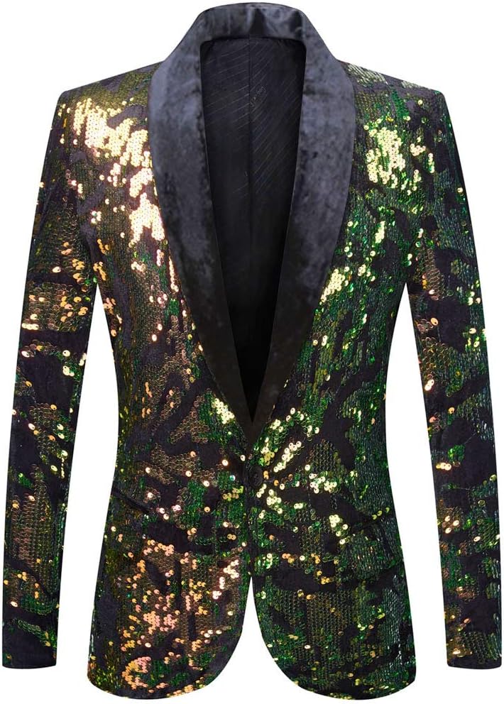 Men Fashion Velvet Sequins Floral Pattern Suit Jacket Blazer