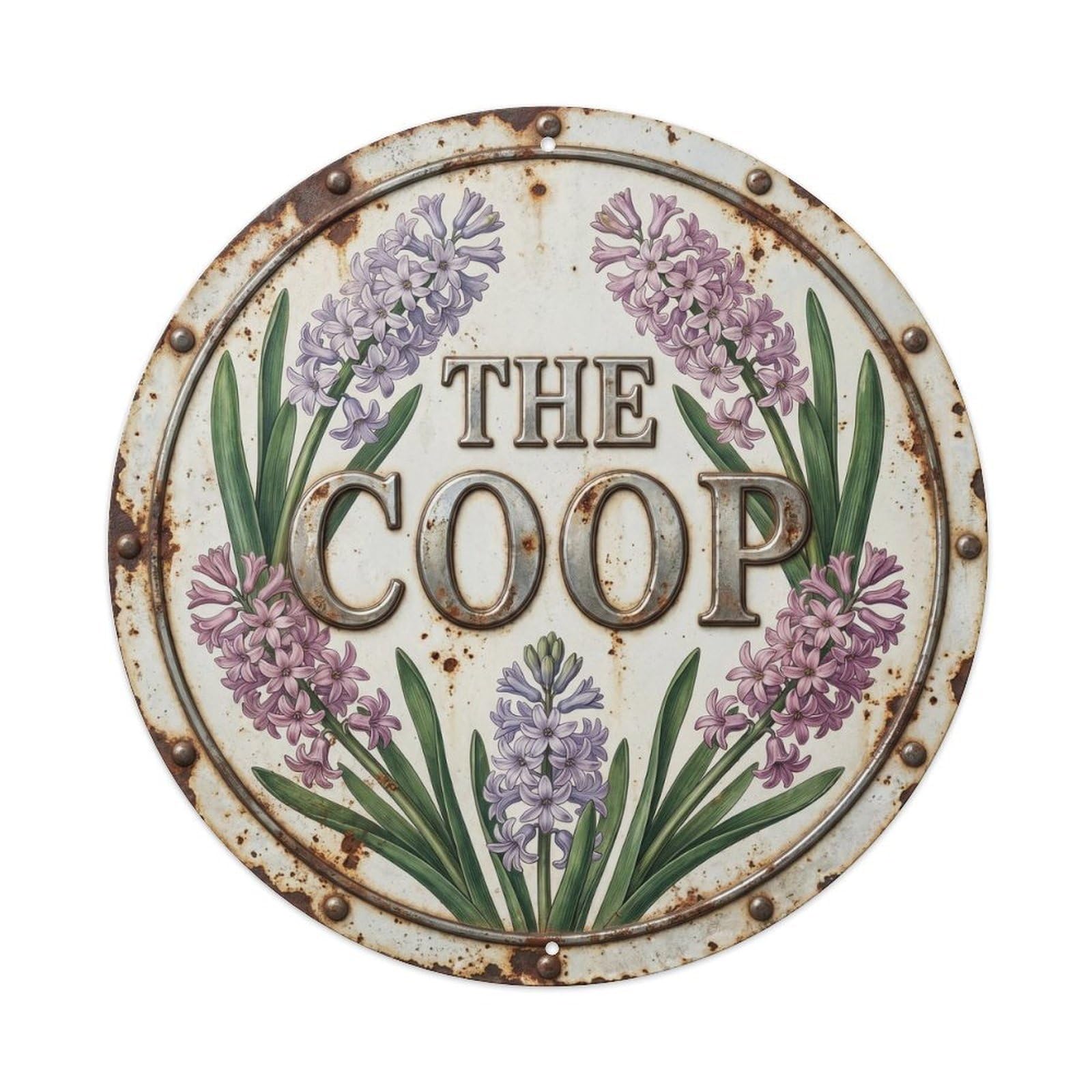 Hyacinth Coop Botanical Floral Farmhouse Label Metal Tin Sign