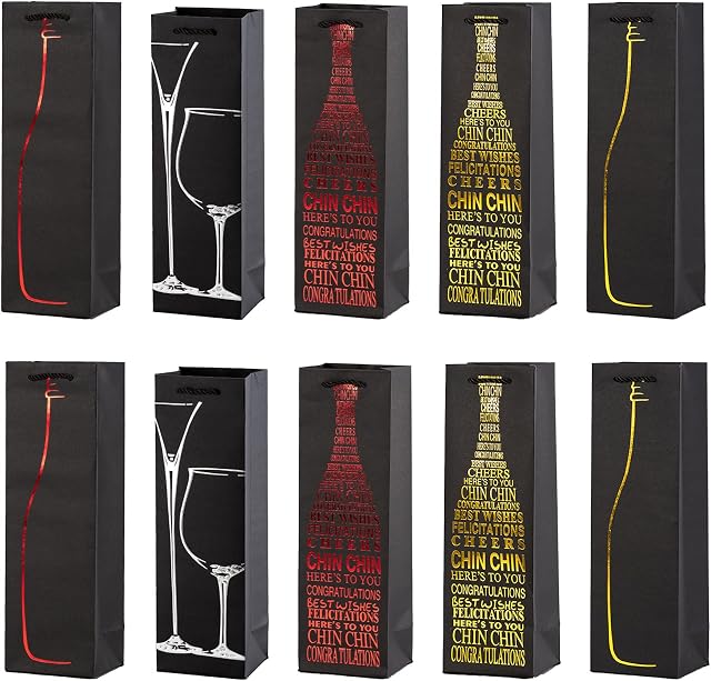 Yzwuyou 10 Pcs Bottle Bag Wine Bags Gift Premium Champagne Bag with Strong Rope Handles, for Christmas Wedding Party Birthday Festival