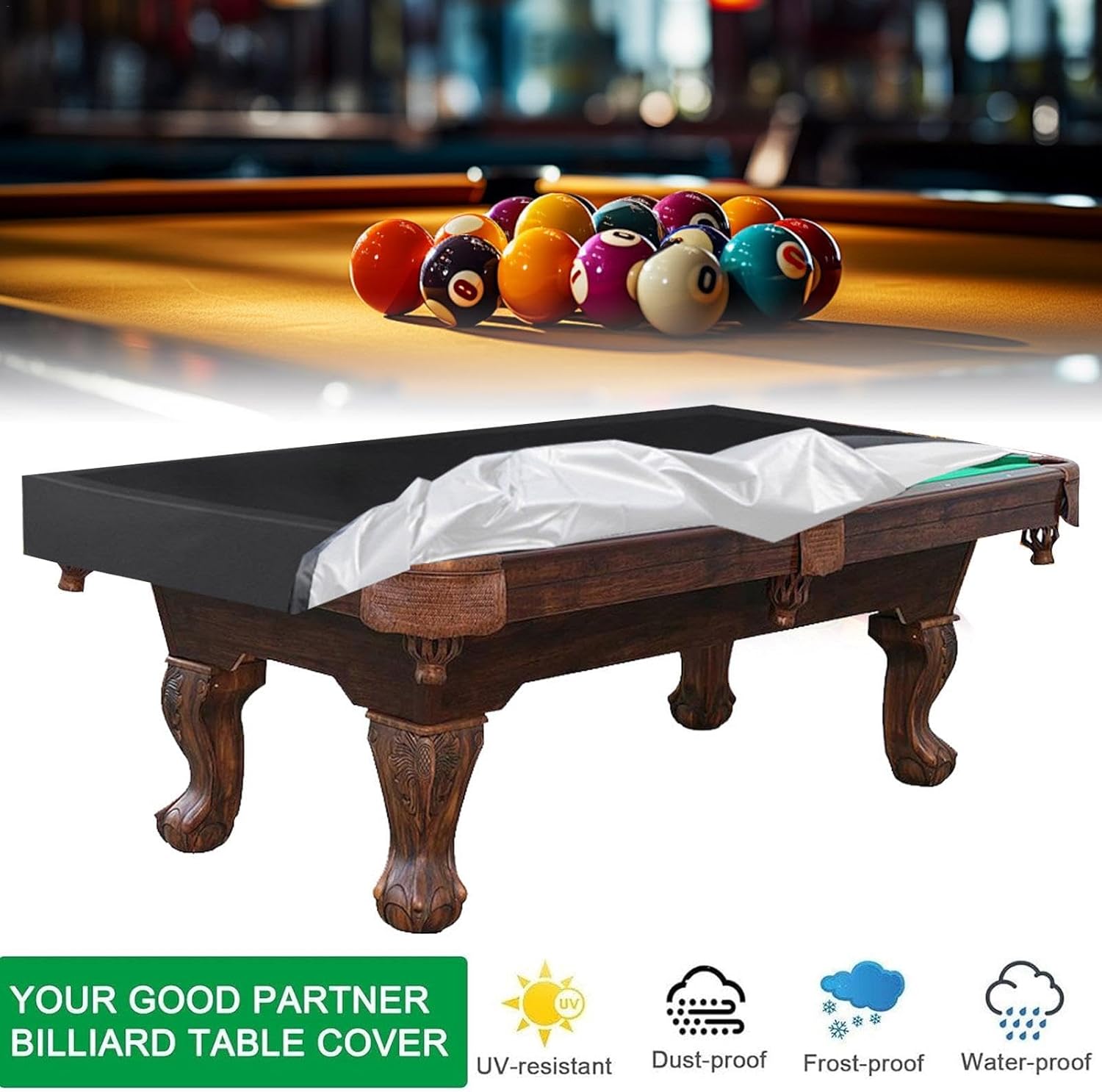 8ft Billiard Table Dust Cover - Billiard Table Cover, Pool Table Protector | 420 D Oxford Heavy Duty Leatherette Billiard Pool Table Cover, Tearproof Covers for Pool Table 8/9 Ft for Pool Table