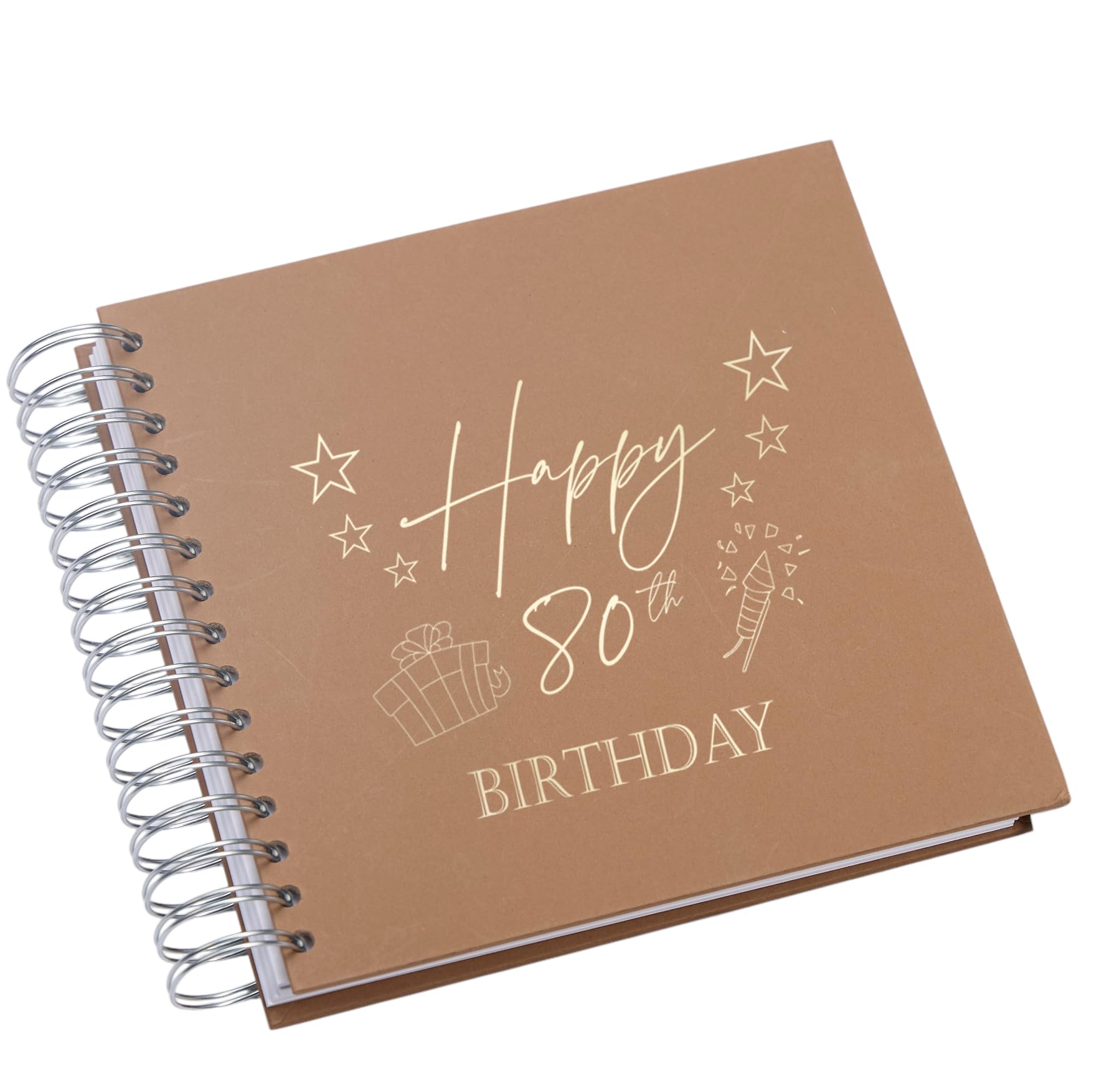 80th Birthday Memory Book, Present Design, Spiral Bound Scrapbook Album with Blank Pages Multiple Colours (Brown)