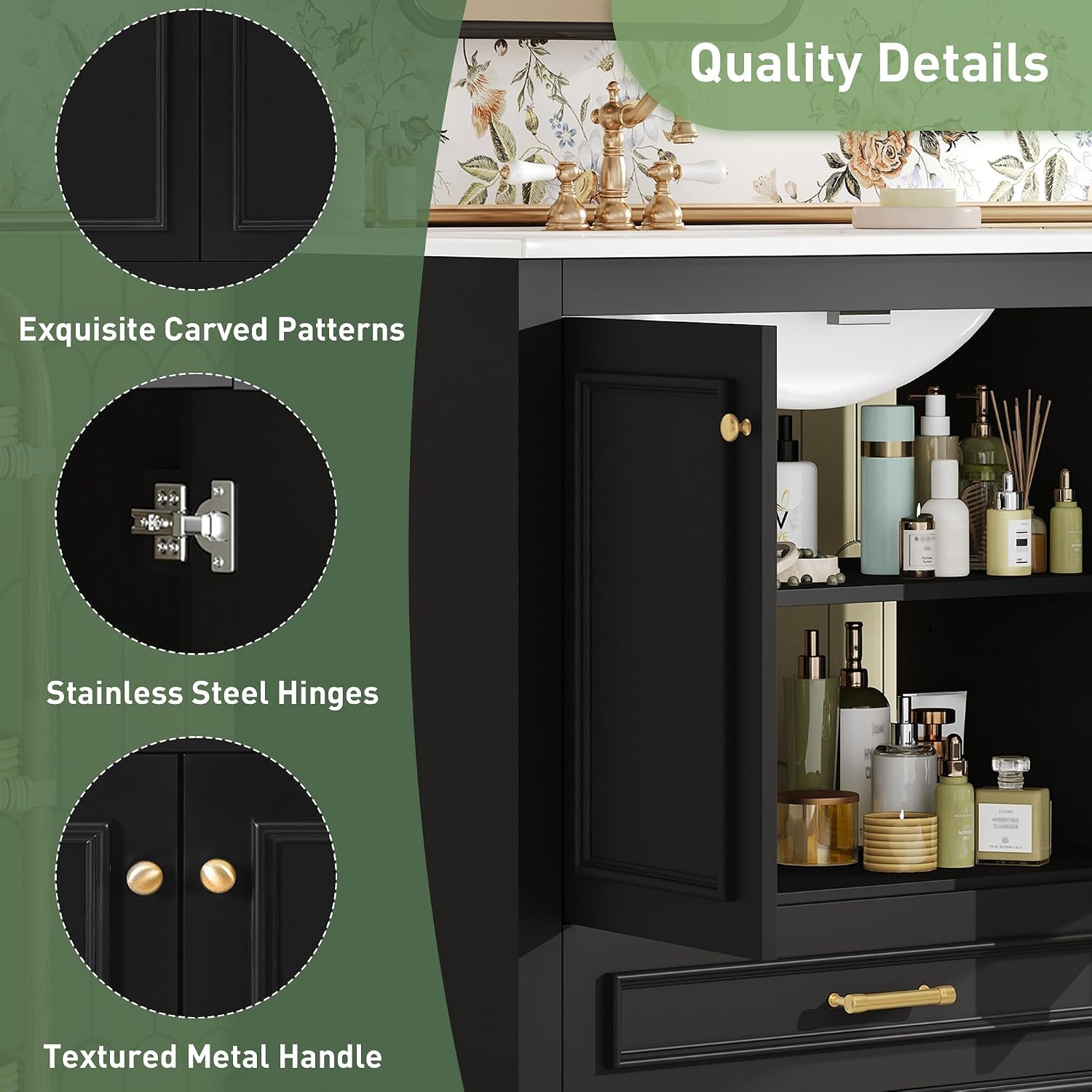 Merax 30" Bathroom Vanity with Sink, Modern Wood Bathroom Vanity Storage Cabinet with Adjustable Shelf and 1 Bottom Drawer, Solid Wood Frame, Painted Finish, Ceramic Sink Top
