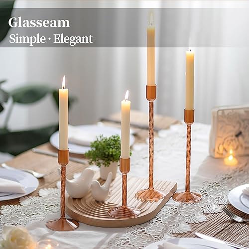 Miniatura 2 de Glasseam Portavelas de cristal marrón juego de 4 portavelas de otoño, portavelas altos para velas cónicas, portavelas decorativos para centro de