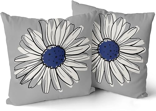 Miniatura 2 de Juego de 2 fundas de almohada de margaritas azul marino de 16 x 16 pulgadas, fundas de almohada florales modernas abstractas de flores, decoración