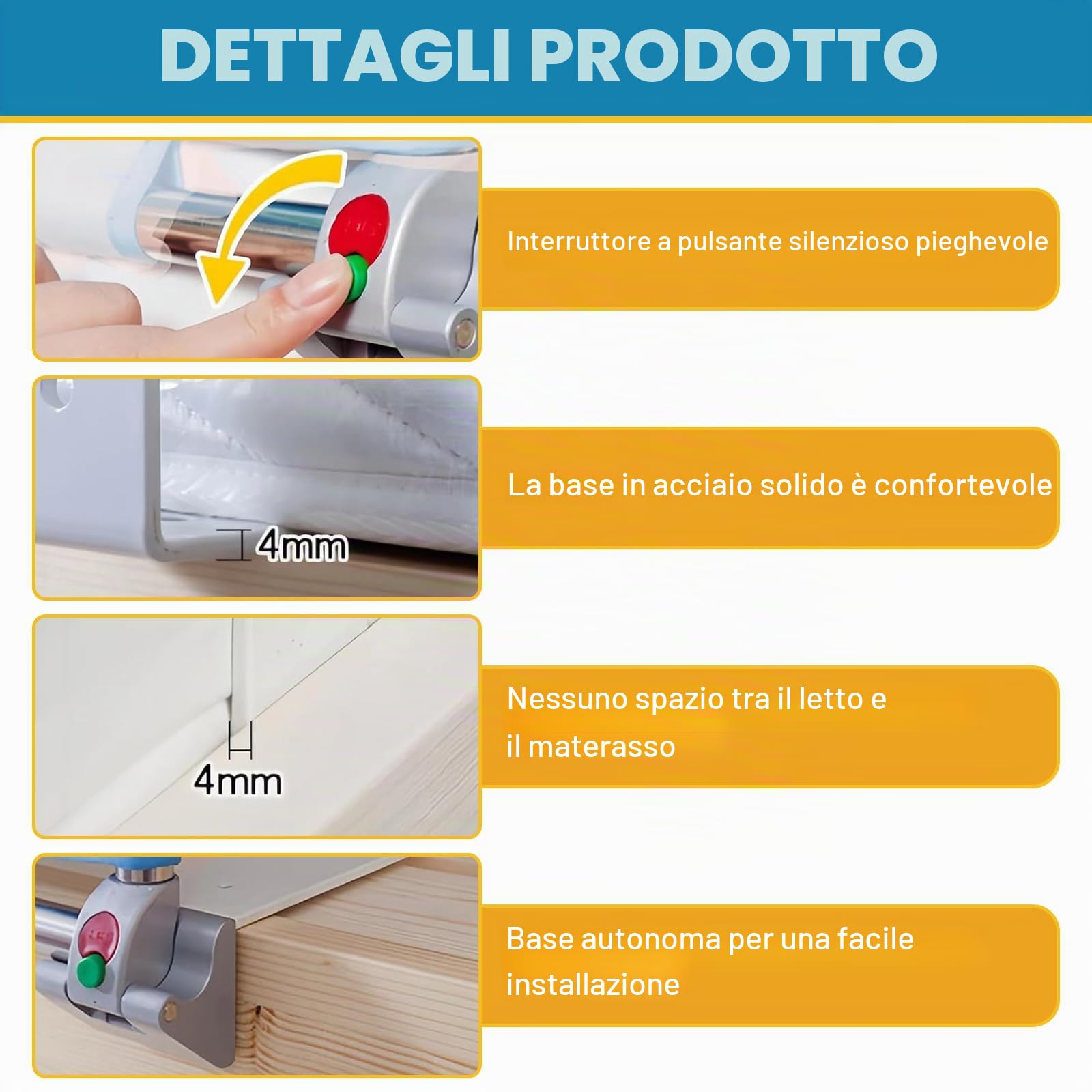 Sponde per letto per anziani e adulti, pieghevole, 90 x 50 cm, guide di sicurezza laterali per letto, per anziani, adulti, disabili, per letto king size, queen size, full e twin