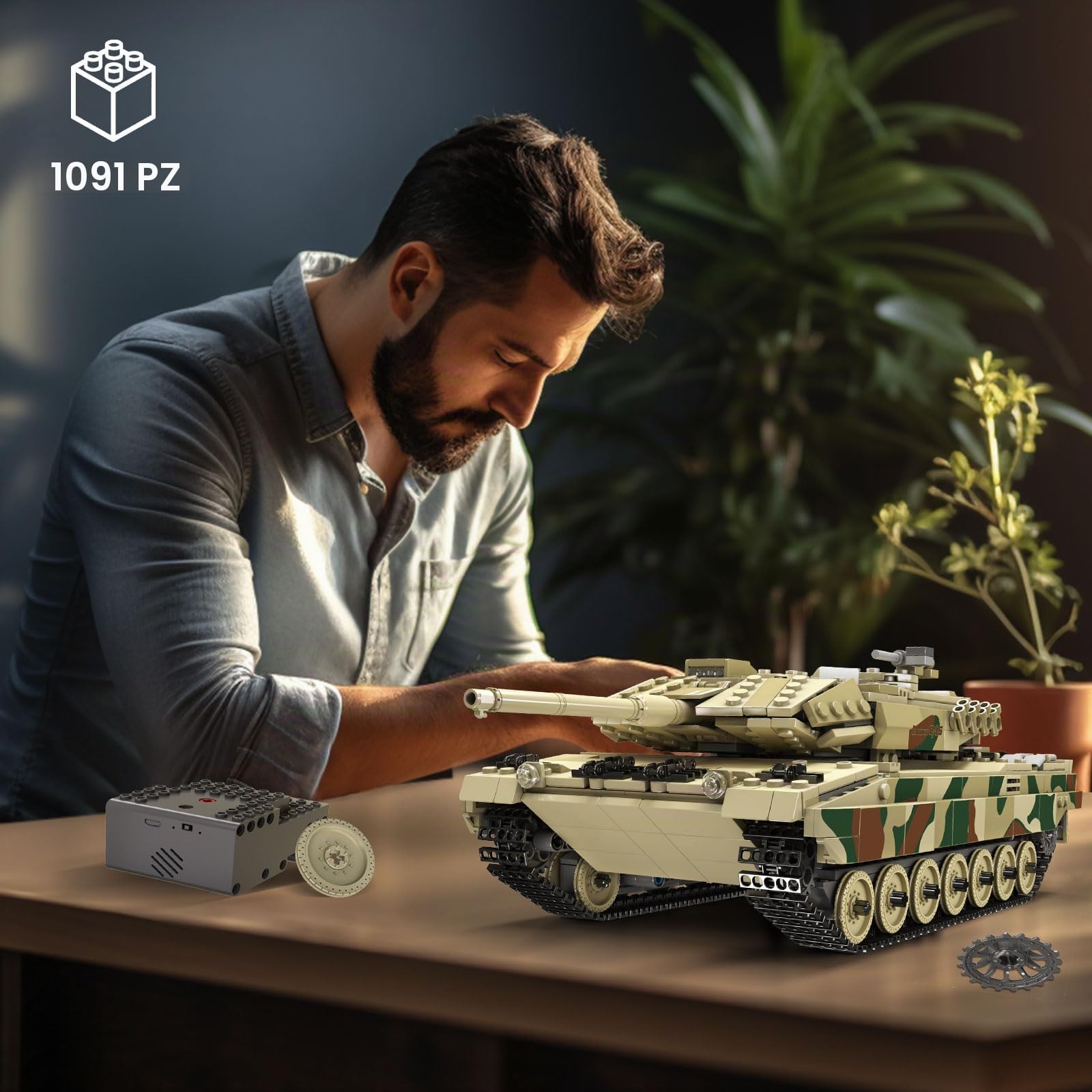 Mould King 20020 MOC Leopard 2 - Set di blocchi di costruzione per veicoli militari, con telecomando, per ragazzi e ragazzi (1091+ pezzi)