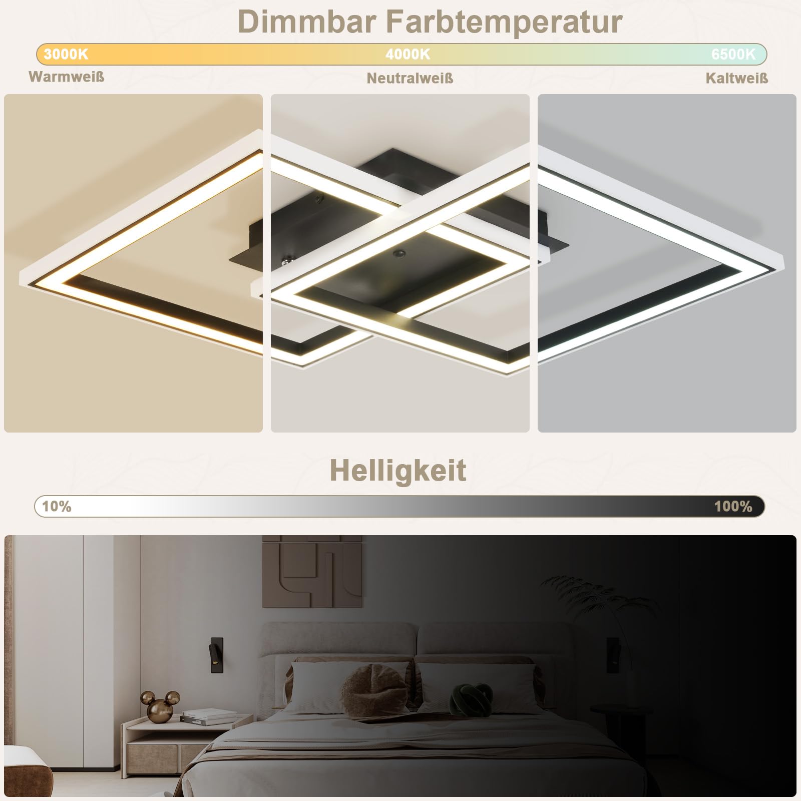 Homefire LED Deckenleuchte RGB Farbwechsel Deckenlampe Schwarz 40W Dimmbar | Modern Schlafzimmerlampe mit Fernbedienung, Eckig Deckenleuchten, Metall Küchenlampe für Jugendzimmer, Wohnzimmer, Gaming