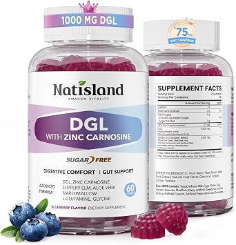 DGL & Zinc Carnosine Gummies, Daily Digestive Comfort Support, Deglycyrrhizinated Licorice Extract & Gentle Gut Blend, DGL Supplement, Sugar-Free, Non-GMO, 60 Count