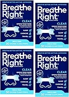 Vista 1 de Breathe Right Tiras nasales transparentes para piel sensible pequeña/M, 30 tiras, paquete de 4