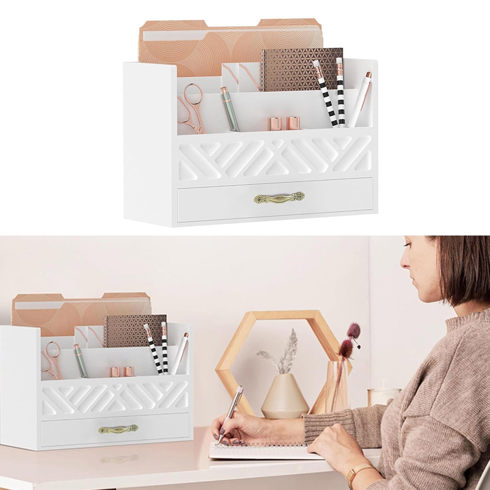 Robuste Schreibtisch Organizer aus Holz mit Schublade, tragbar für die ordentliche Anordnung von Akten, Briefen und Wohnaccessoires Holz Organizer