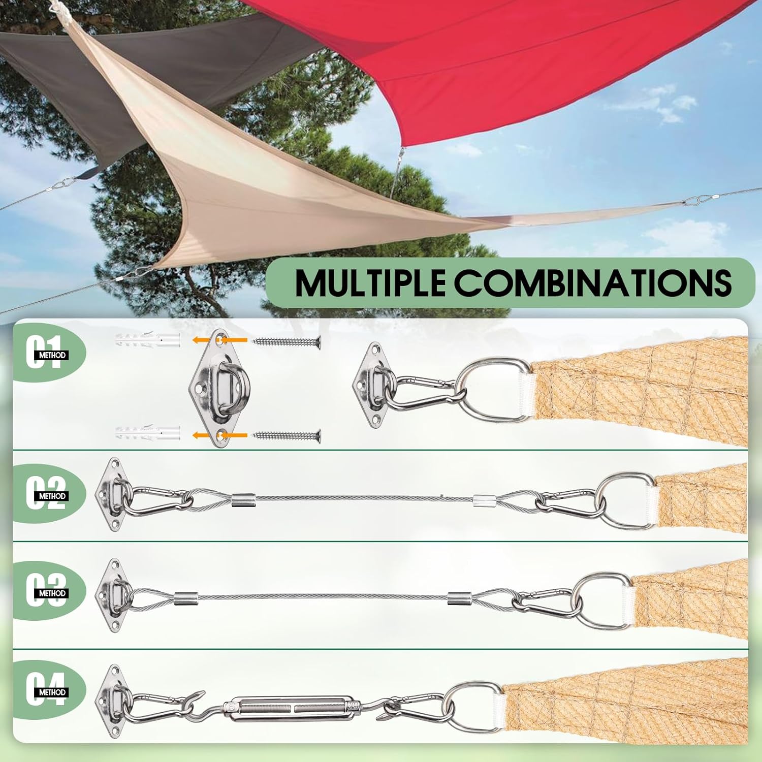6 Inch Sun Shade Sail Hardware with Cable Wire Rope for Triangle Rectangle Installation, 304 Stainless Steel Shade Sail Hardware Accessories for Outdoor Patio Canopy Garden, 84 Pcs