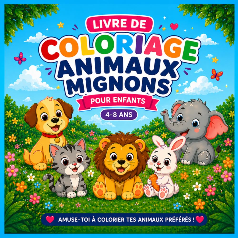 Livre de Coloriage Animaux Mignons pour Enfants 4-8 Ans: Dessins simples et amusants – 35 pages faciles à colorier pour garçons et filles