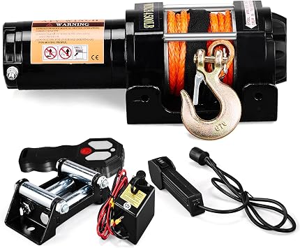 4500lb Electric Winch with Synthetic Rope, 12V DC