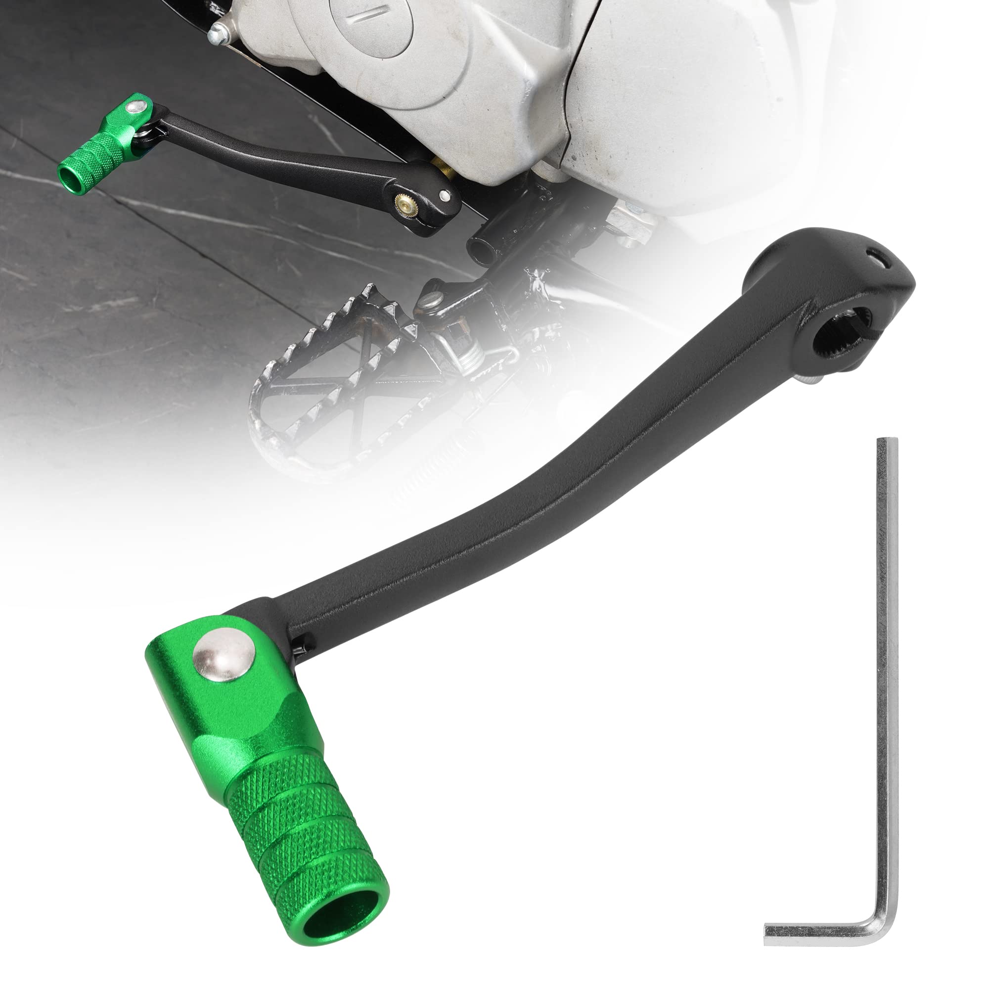 RUTU CNC Aluminum Motorcycle Gear Shifter Lever, Compatible with XR50s 50cc 70cc SSRs SDGs 90cc 110cc 125cc Dirt Pit Monkey Bikes ATVs Quad Accessories Parts (Black&Green)