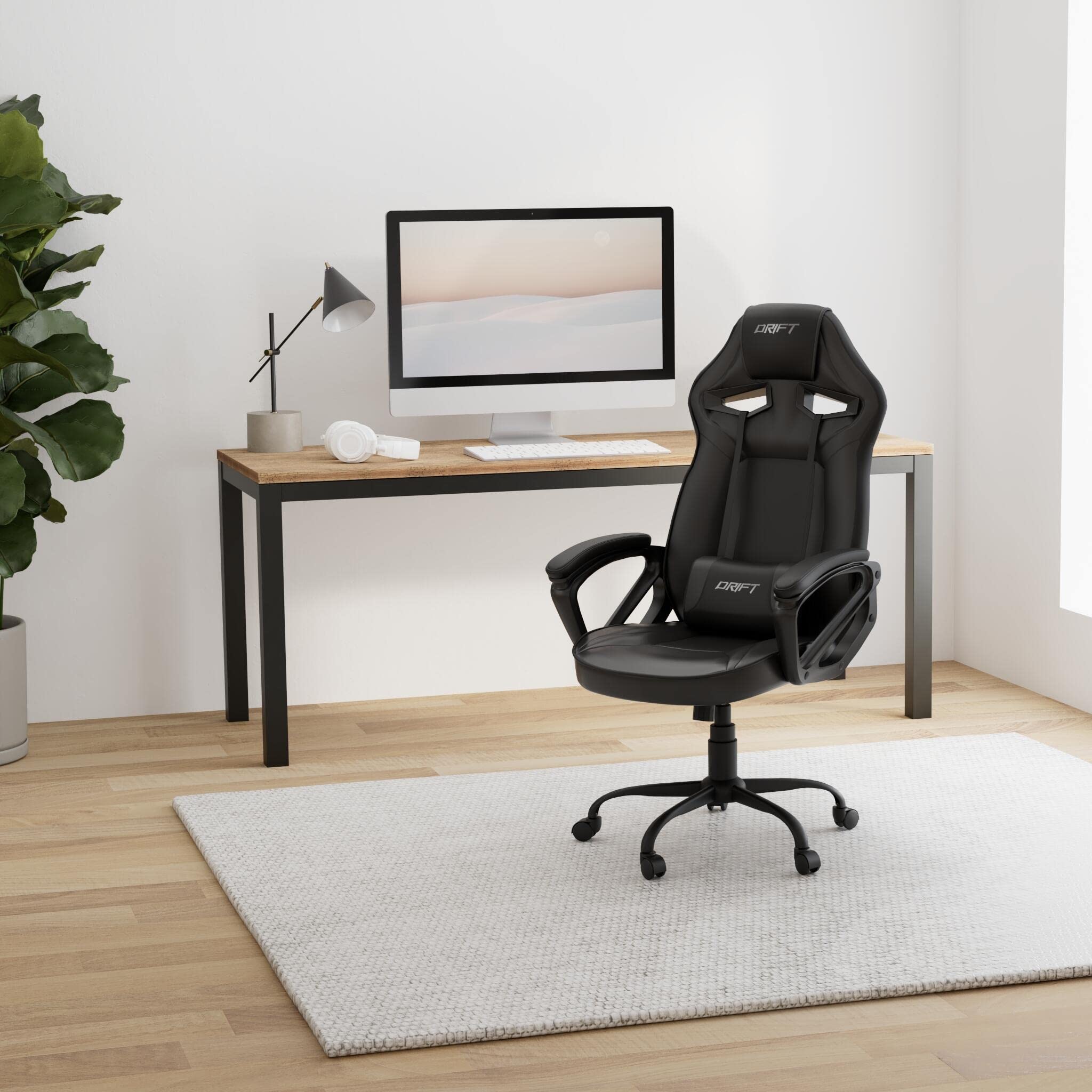 Drift Chaise Gaming -DR50B- Chaise pour Joueurs Professionnels, Similicuir, Accoudoirs rembourrés, Piston Classe 4, Mécanisme basculant, Hauteur réglable, Dossier inclinable, Coussin Lombaire, Noir