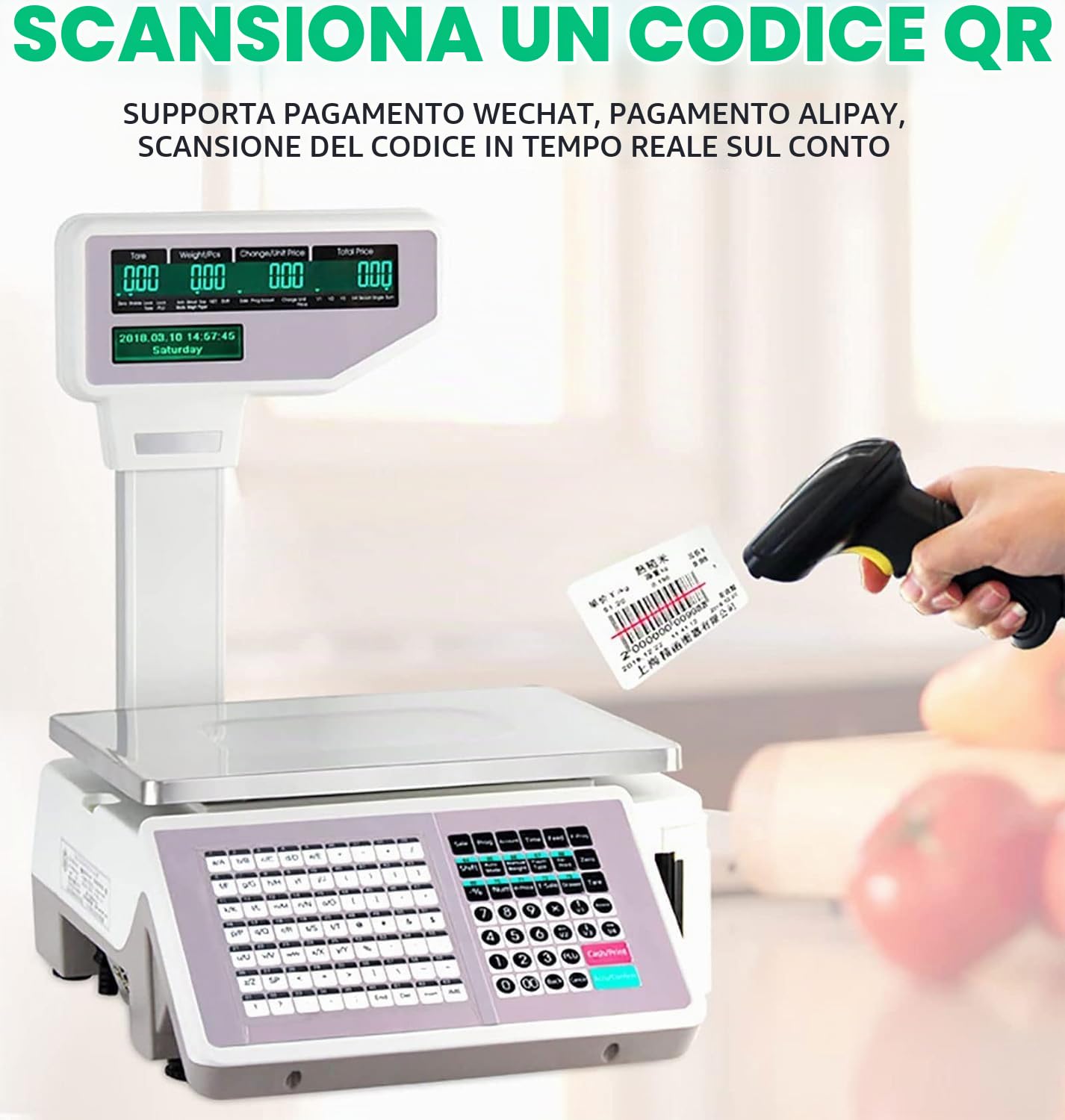 Bilancia Digitale Per Codici A Barre Con Stampante Per Etichette E Ricevute - Doppio Display - Tasti Di Scelta Rapida - Ideale Per Supermercati/negozi Al Dettaglio/magazzini - Bilance Per Stampa Di Et