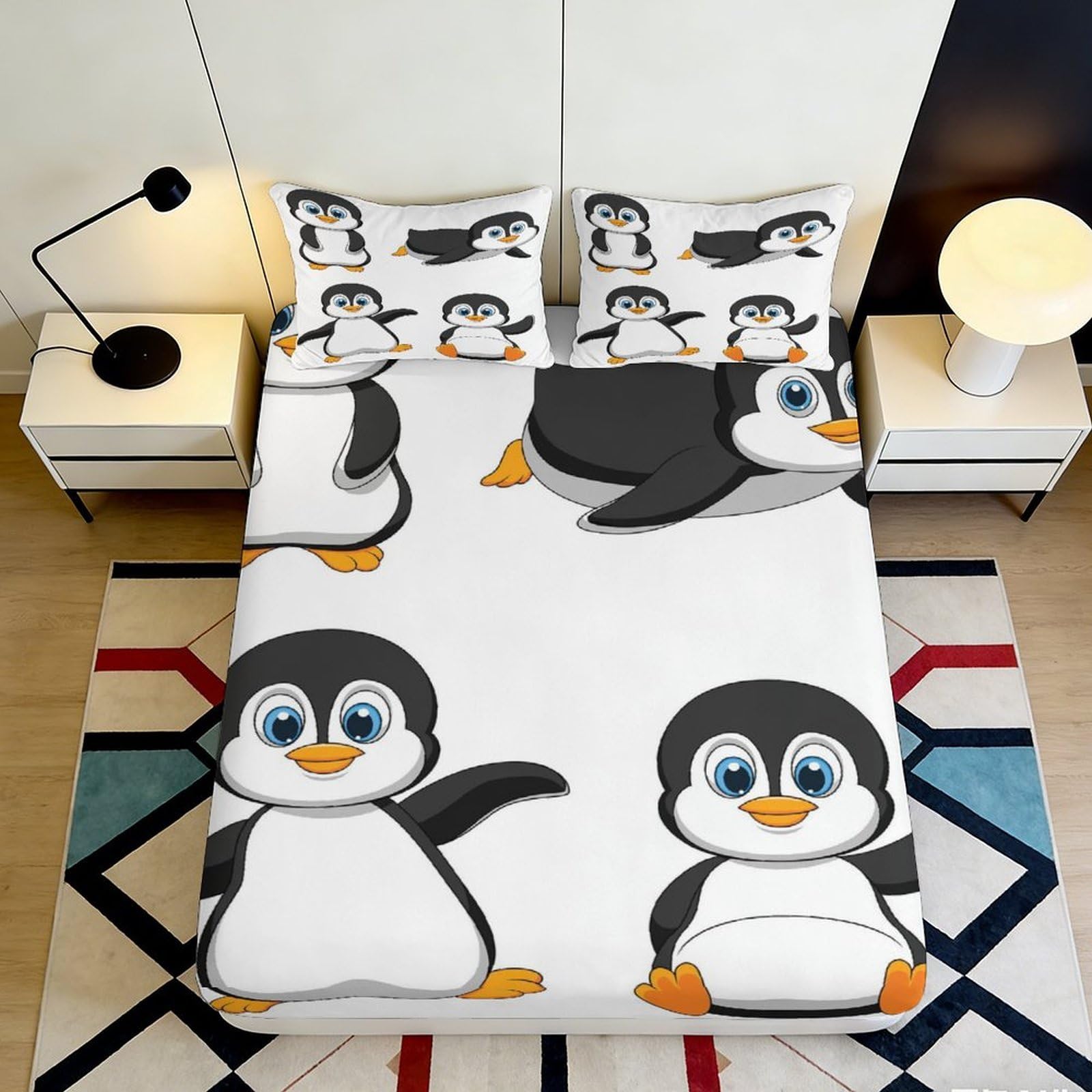 Jqzkxnhpbr Style-5 3D Printed Cute Penguin Fitted Sheet Microfiber Soft Breathable Cartoon Animal Bed Cover For Bedroom Dorm Mattress Protection Decor 90X200x25cm