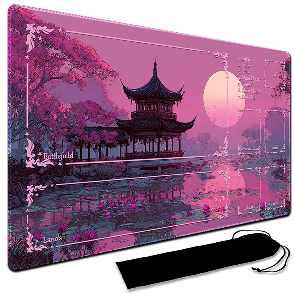 MTG Playmat,With Waterproof Storage black Bag Szie 60 x 35CM , With Zone MTG playmat Stitched Edges Game Play Mat Trading Card Game Playmats TCG Game Mat (With Zone,1)