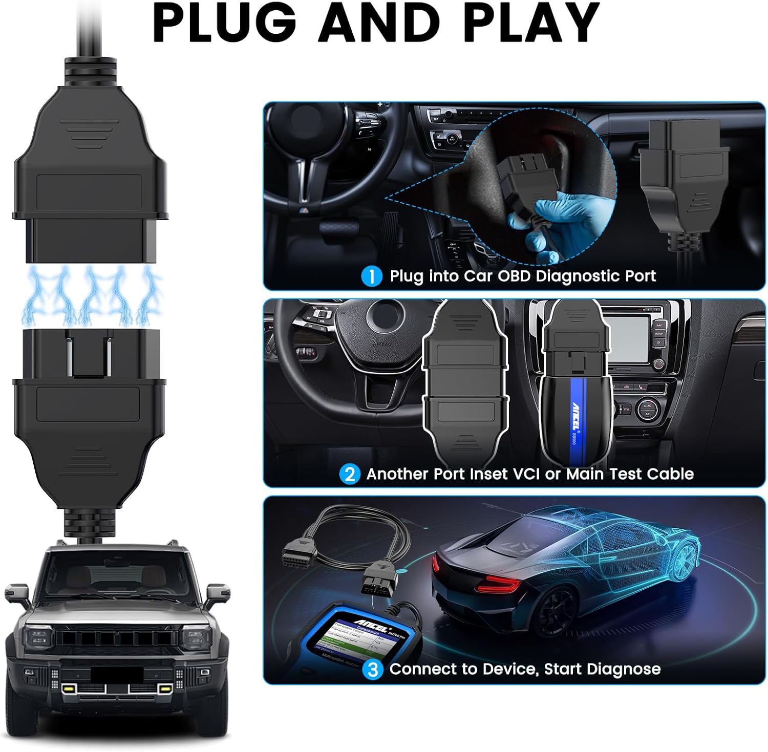 ANCEL BD200 OBD2 Scanner Bluetooth - Code Reader & Check Engine Diagnostic Scan Tools+ANCEL OBD2 Scanner Extension Cable