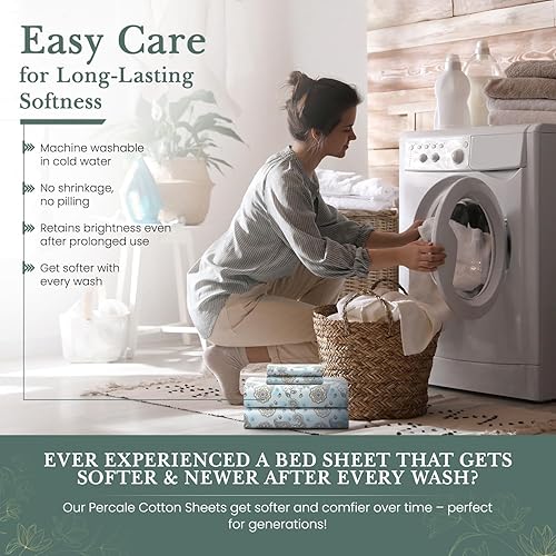 Miniatura 8 de Feather & Stitch - Juego de sábanas de percal de 300 hilos con bolsillos profundos