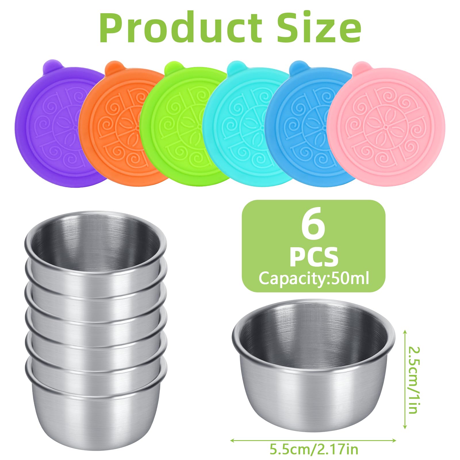 Contenitori Per Salse In Acciaio Inox – 6 Pezzi Da 50 Ml, Con Coperchi Colorati, Ermetici, Per Picnic E Viaggio
