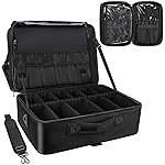 Relavel Extra Large Makeup Case with Makeup Brush Bag, Travel Makeup Train Case Professional Makeup Artist Bag Portable Nail Organizer Box Art Supply Case (Black with Makeup Brush Bag)