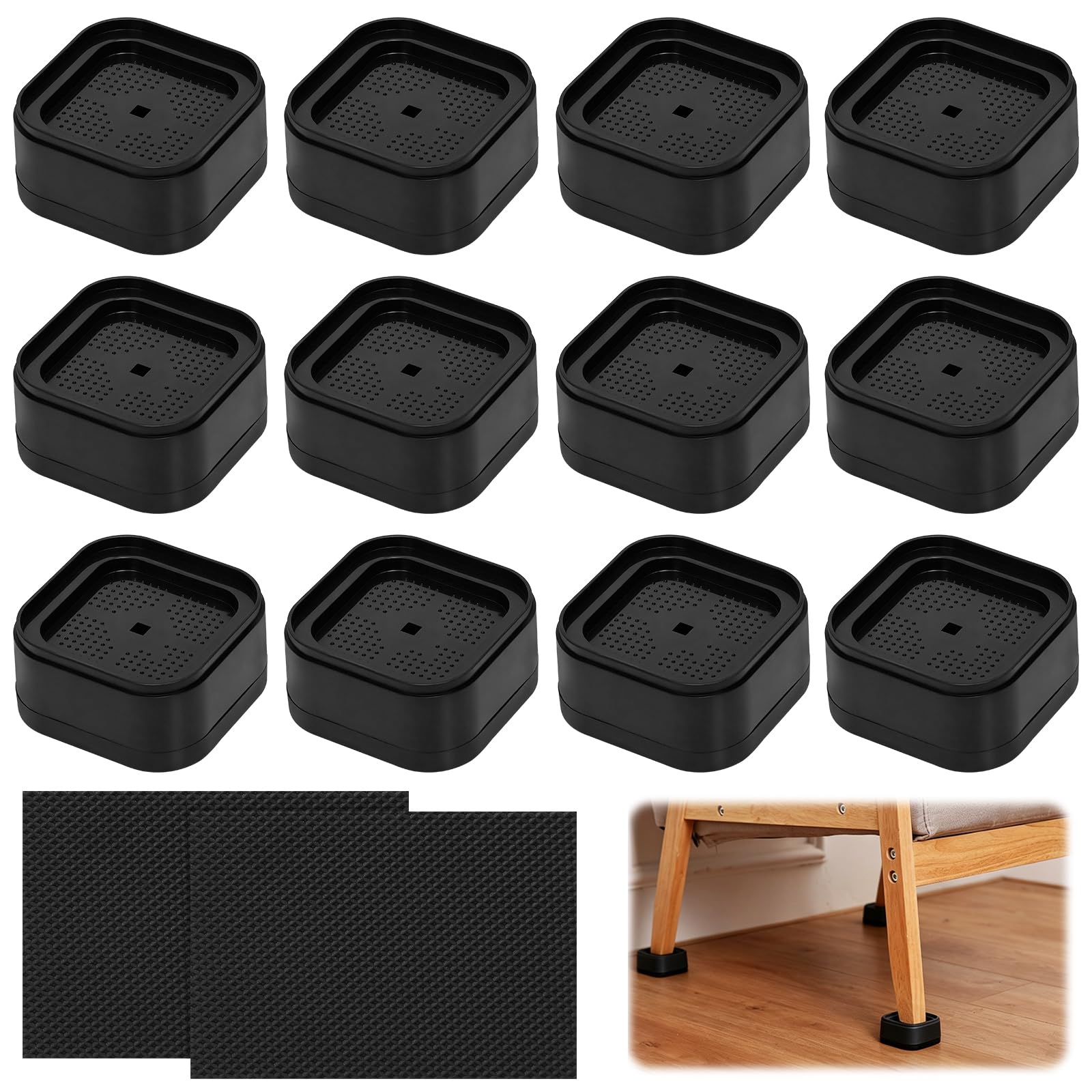 Weniubit 12 Pcs Heavy Duty Adjustable Bed Risers, Stackable Furniture Risers,Versatile Durable Sofa Chair Riser 3.5cm Table Leg Extenders for Bed Sofa Table Chair Desk Cabinet (with 2 Anti Slip Mat)