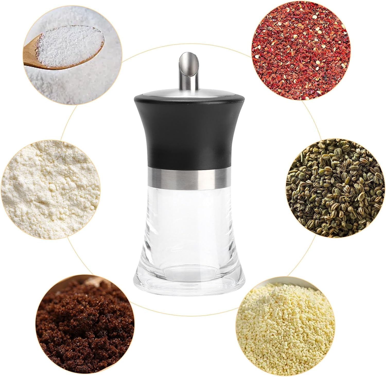 Sambhuya Sugar Dispenser 100ml Acrylic Sugar Shaker Sugar Bowl Spice Storage Bottle Salt Shaker Glass Coffee Spices Organizer Bottle Stainless Steel Lid Kitchen Accessories (Pack of 01) 4