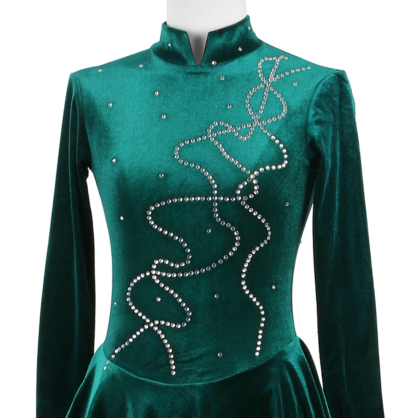 Vestido de Patinaje artístico, Traje de competición de Terciopelo con Diamantes de imitación, Leotardo de Danza de Ballet lírico y Gimnasia, Vestido de Patinaje sobre Hielo (Verde Oscuro L)