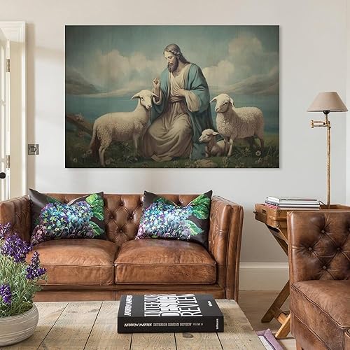 Miniatura 5 de Arte De Pared Retro Para Dormitorio, Jesús Y Cordero, Carteles De Jesucristo, Decoración De Habitaci Póster Pintura Decorativa Lienzo Póster de