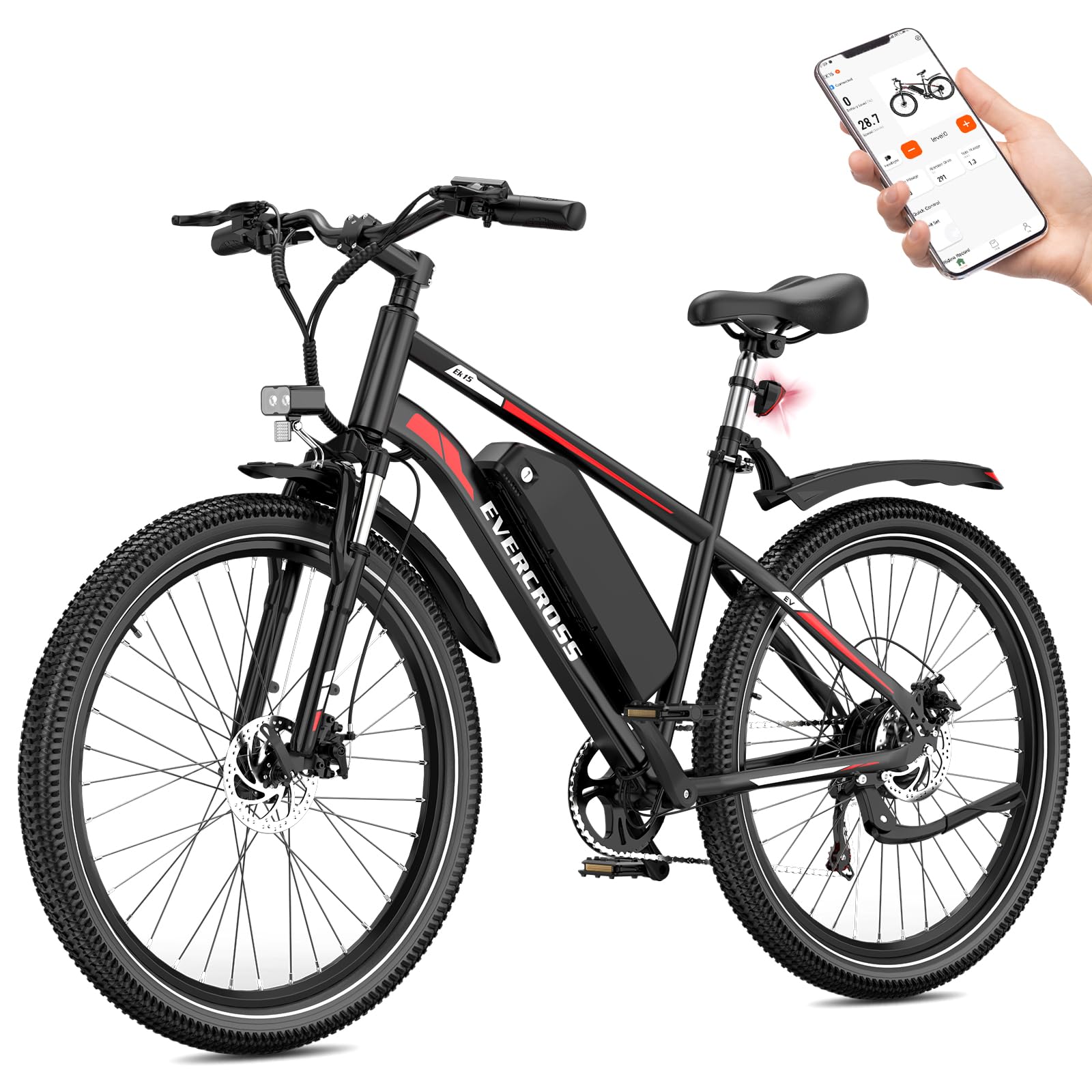 EVERCROSS EK15 Vélo électrique pour Adultes, VTT Electrique 27,5'' avec Pédalage - Application, Moteur 250W, Batterie 36V 13Ah, 15/20/25 KM/H, 7-S Vitesses, Vélos Electriques Urbains pour Unisexe