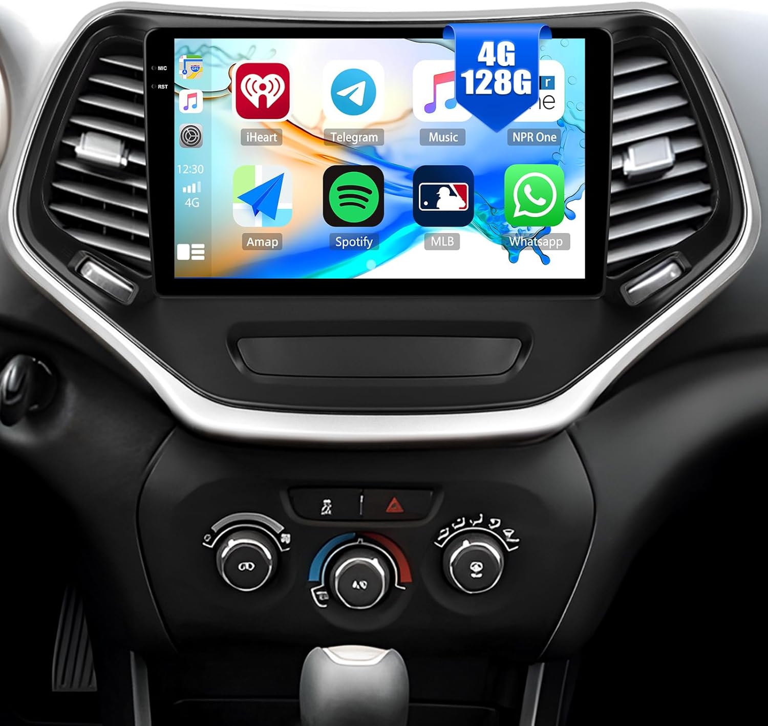 [4+128G] Android 15 Car Radio Stereo for Jeep Cherokee 2013-2018 with Wireless Carplay&Android Auto,10.1 Inch Car Radio with Mirror Link Bluetooth FM/RDS WiFi GPS EQ DSP SWC+AHD Backup Camera