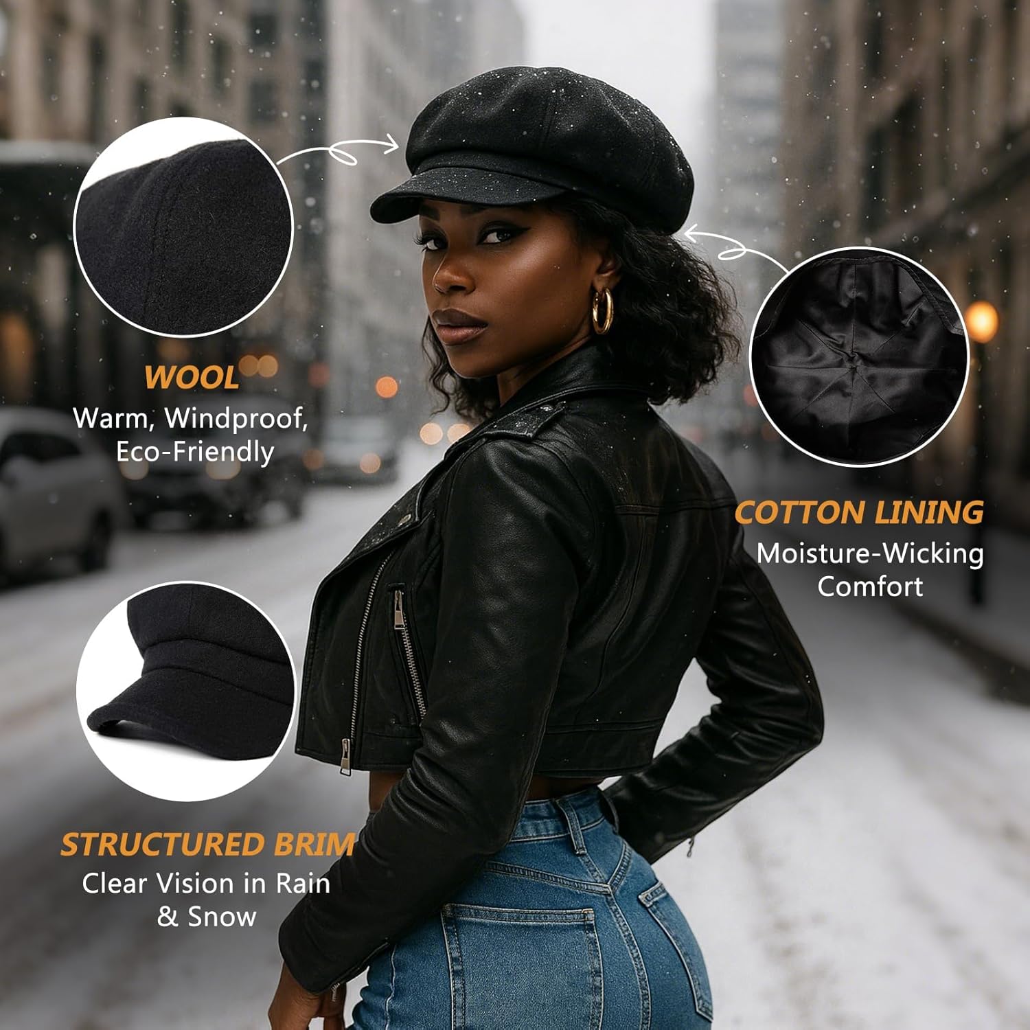 Comhats Wool Fashion Newsboy Hats for Women Winter Warm Pageboy Cabbie Cap Beret - Image 3