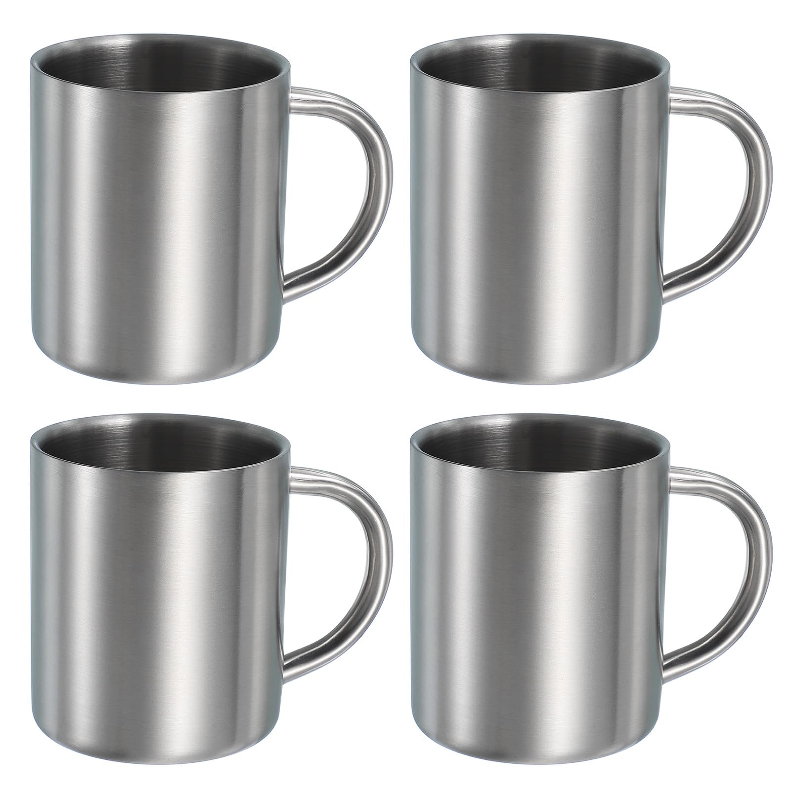 Tasses à café double paroi uxcell en métal argenté avec anse de 200ml x4