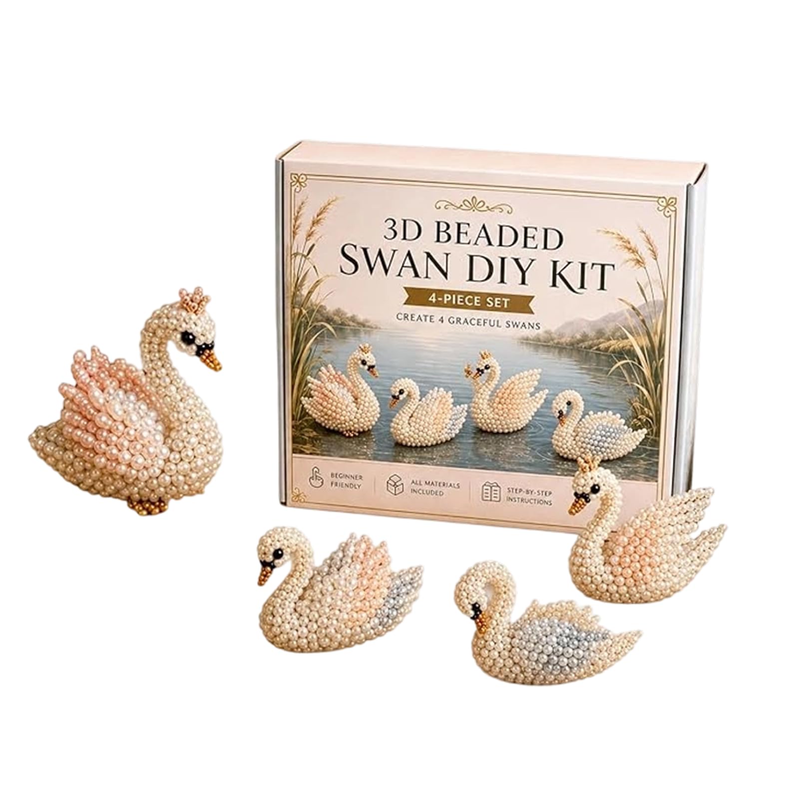 3D Beaded Animal DIY Kit, Craft Kits for Kids 4PCS Set Handmade Beading with Instructions Complete Bead Craft Kit for Adults Teens Beginners A06
