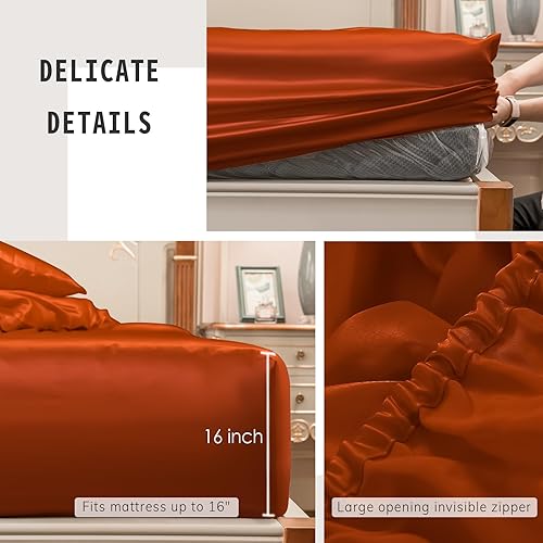 Miniatura 5 de PROMEED Juego de sábanas bajeras de 3 piezas 100% seda 23 Momme con sábana bajera y 2 fundas de almohada, bolsillo profundo de 16 pulgadas, juego de