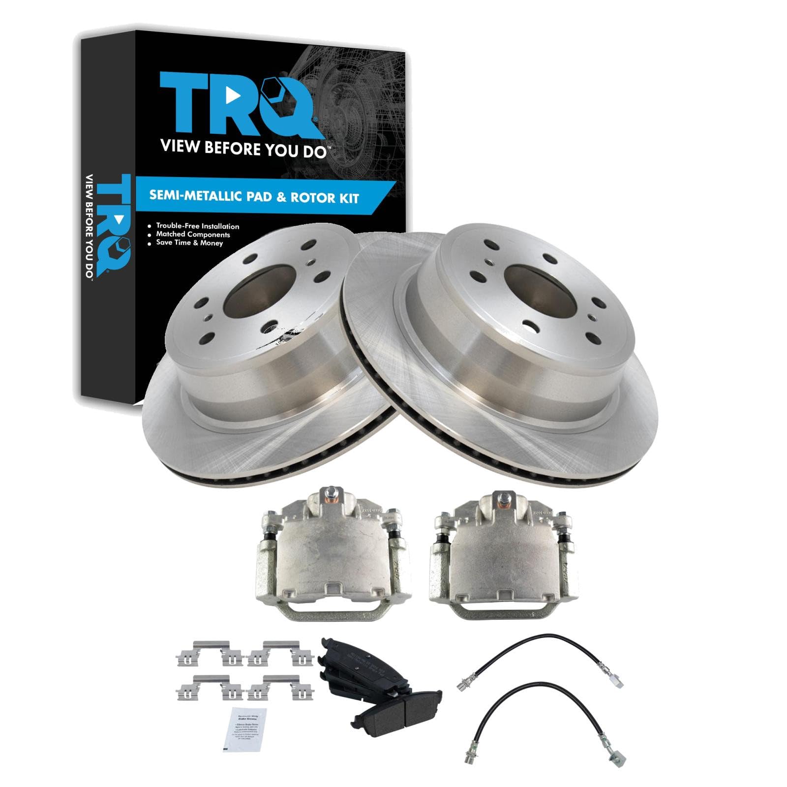 TRQ Rear Brake Pad and Rotor Set Semi Metallic Calipers Compatible with 2007-2013 Chevrolet Silverado 1500 Sierra 1500