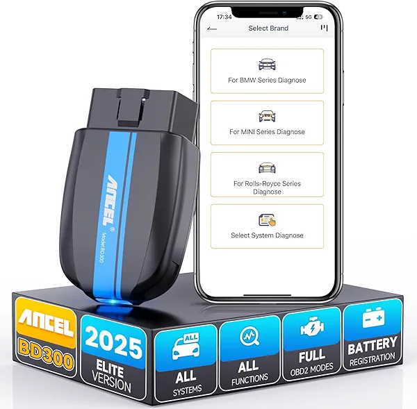 ANCEL BD300 OBD2 Scanner Bluetooth Fits for BMW Full System Code Reader Fits for BMW Diagnostic Tool with Battery Registration Tool Service EPB CBS ETC ABS Airbag & Powerful OBD2 Scanner