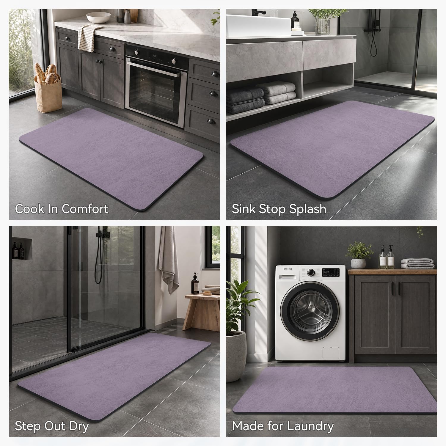  -Bath Mat Rug-Rubber Backing Non Slip Quick Dry Absorbent Thin Bathroom Rugs Fit Under Door-Faux Suede Surface Bathroom Floor Mats-Shower Rug for in Front of Bathtub Shower Lavender 16"x24" thumbnail