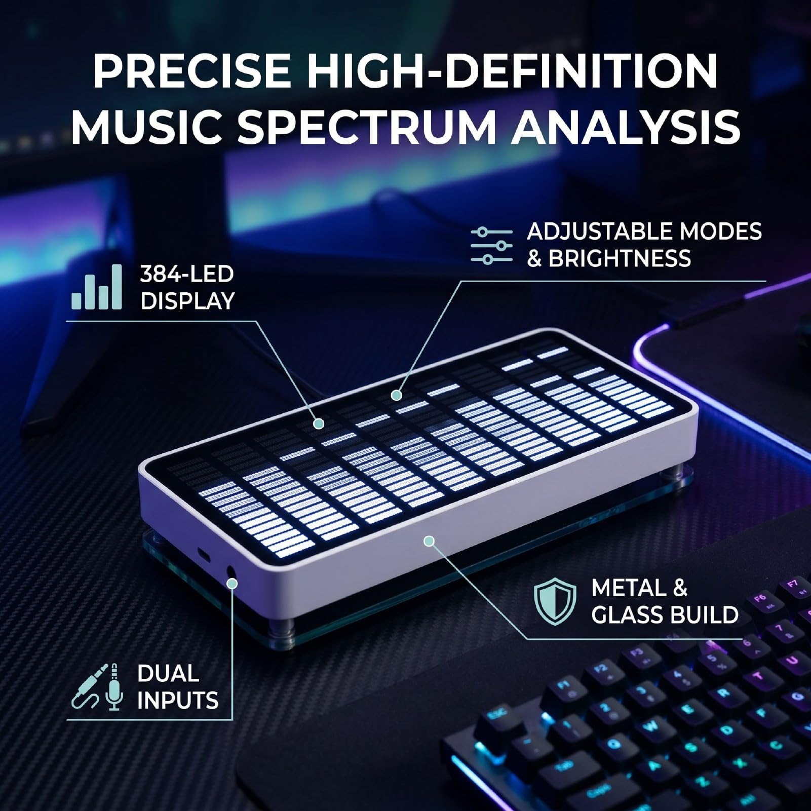 Cuifati Analyzer Muzyczny 384 LED 1624 Segmentowy Wyświetlacz