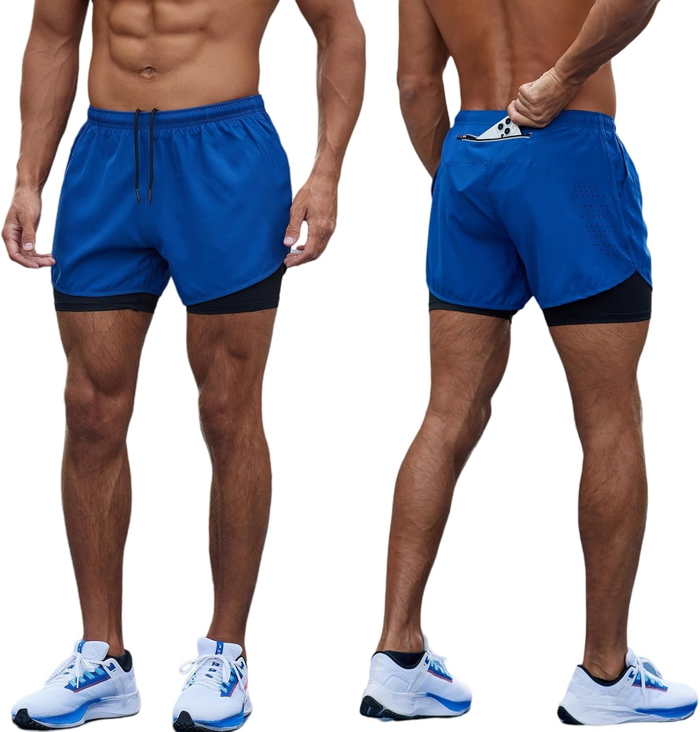Men's 2 in 1 Athletic Quick Dry Shorts,Running Training Lightweight,Sweat Wicking Gym Sports Workout Elastic Short - Image 2