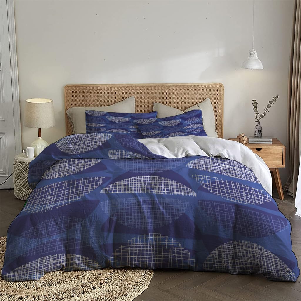 NIBAINLO 布団カバー抽象的なヴィンテージテクスチャ幾何学模様 肌に優しい ピーチスキン加工 掛け布団カバー 和式 洋式 あったか 布団カバーセット リバーシブル ホームステイ ホテル 家庭兼用