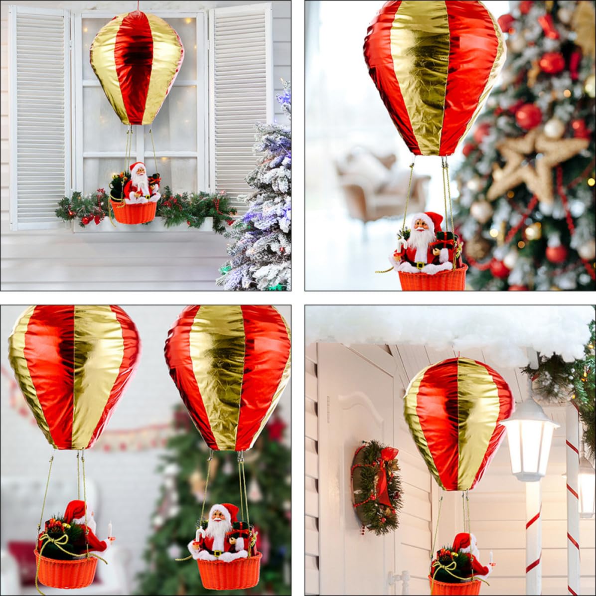 Ornement de Noël Festif Montgolfière en Tissu pour Fenêtre et Plafond