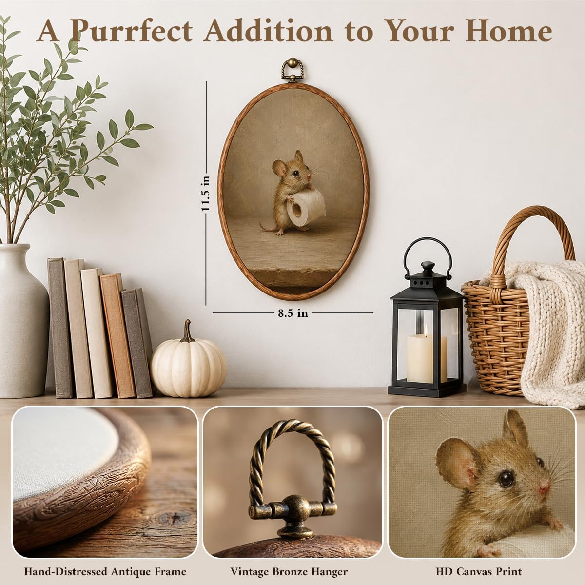 Shescrzionu Funny Mouse Bathroom Wall Decor, Vintage Toilet Paper Oval Art image 2