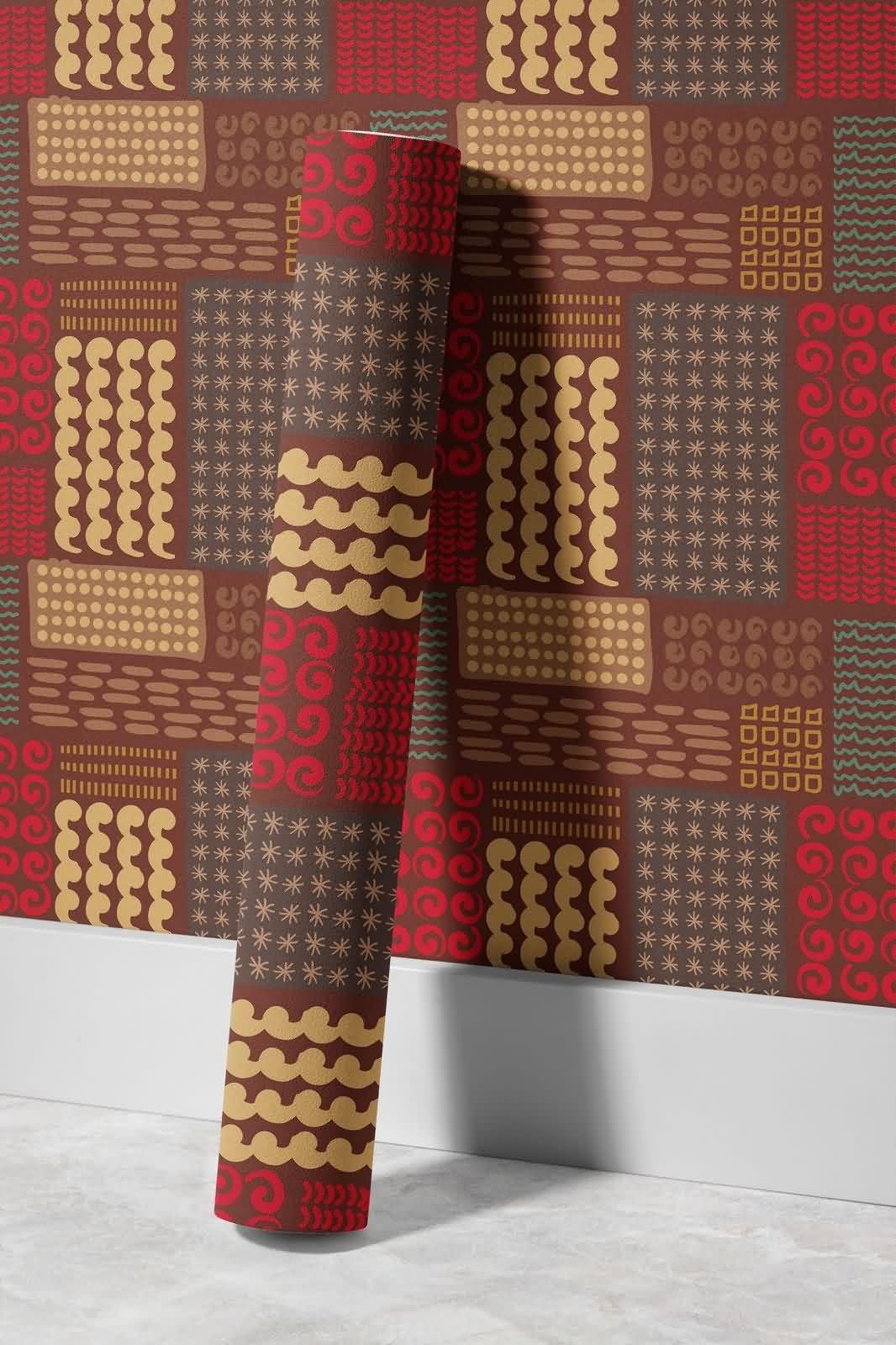Tapeta do pokoju gościnnego ochronna etniczna retro granica
