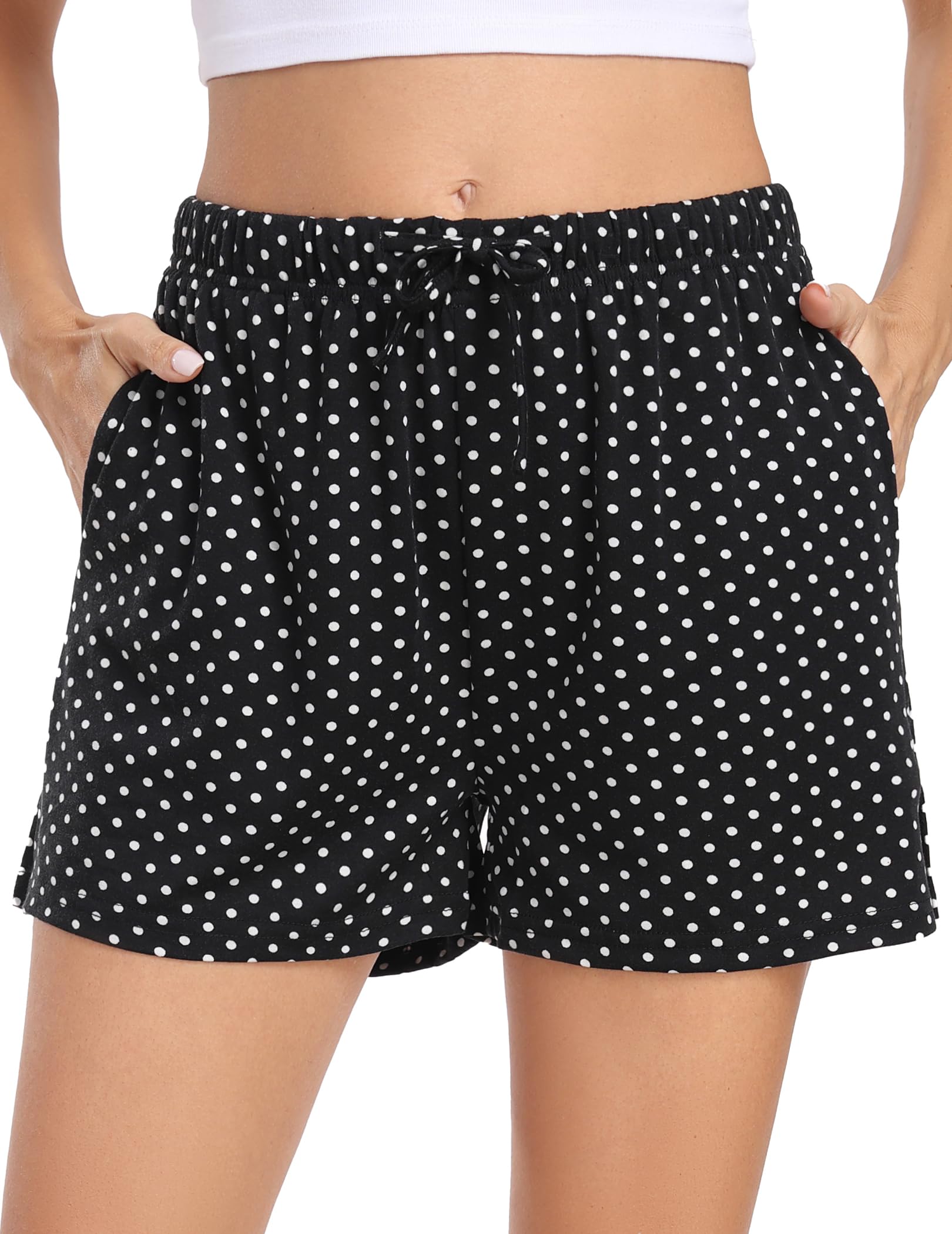 Lovasy Kurze Schlafhose Damen Karierte Schlafshorts mit Taschen und Kordelzug Schlafanzughosen für Damen Sommer Kurzer Pyjamahose