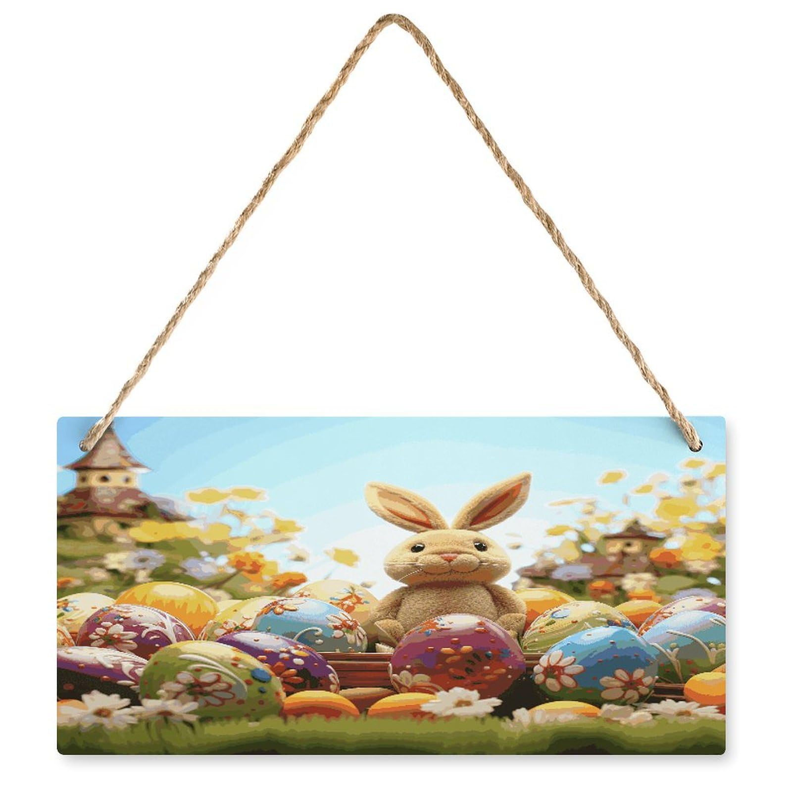 Fodpand Style Easter Colorful Eggs Wall Art Wooden Hanging Sign Decor, Artwork For Wall Decoration, Funny Plaque For Bedroom Kitchen Living Room Home Decoration 9.8 X 4.9 Inch